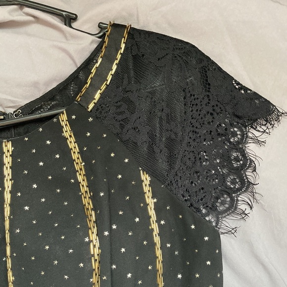 Gorgeous formal starry dress with gold accent in vintage style with lace sleeves - Picture 3 of 6